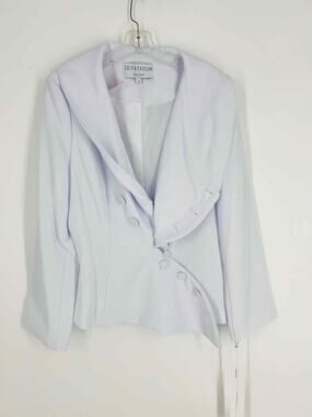 Lily & Taylor Size 12 White Solid Buttons Designer Blazer